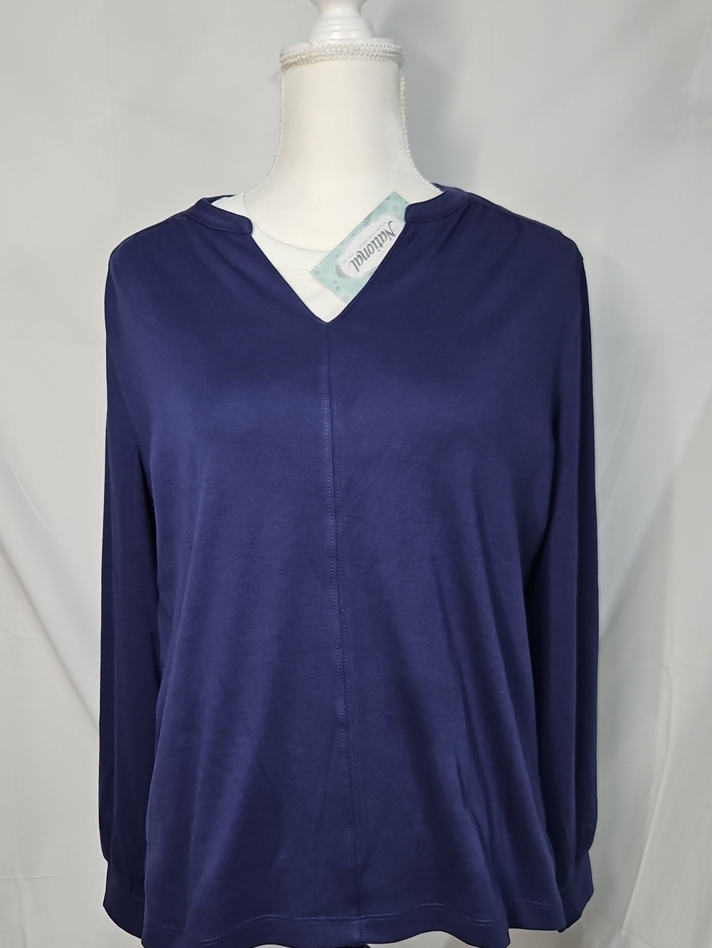 National Clothing Women's Navy V-Neck Long Sleeve Top